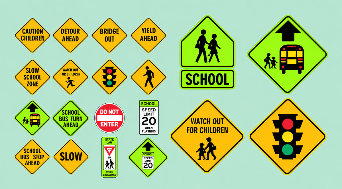 Mint Green School Traffic Sign Collage