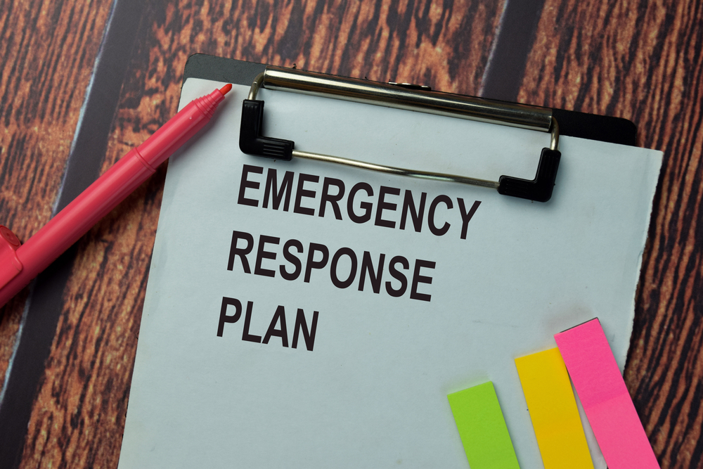 Emergency response plan written on a paperwork